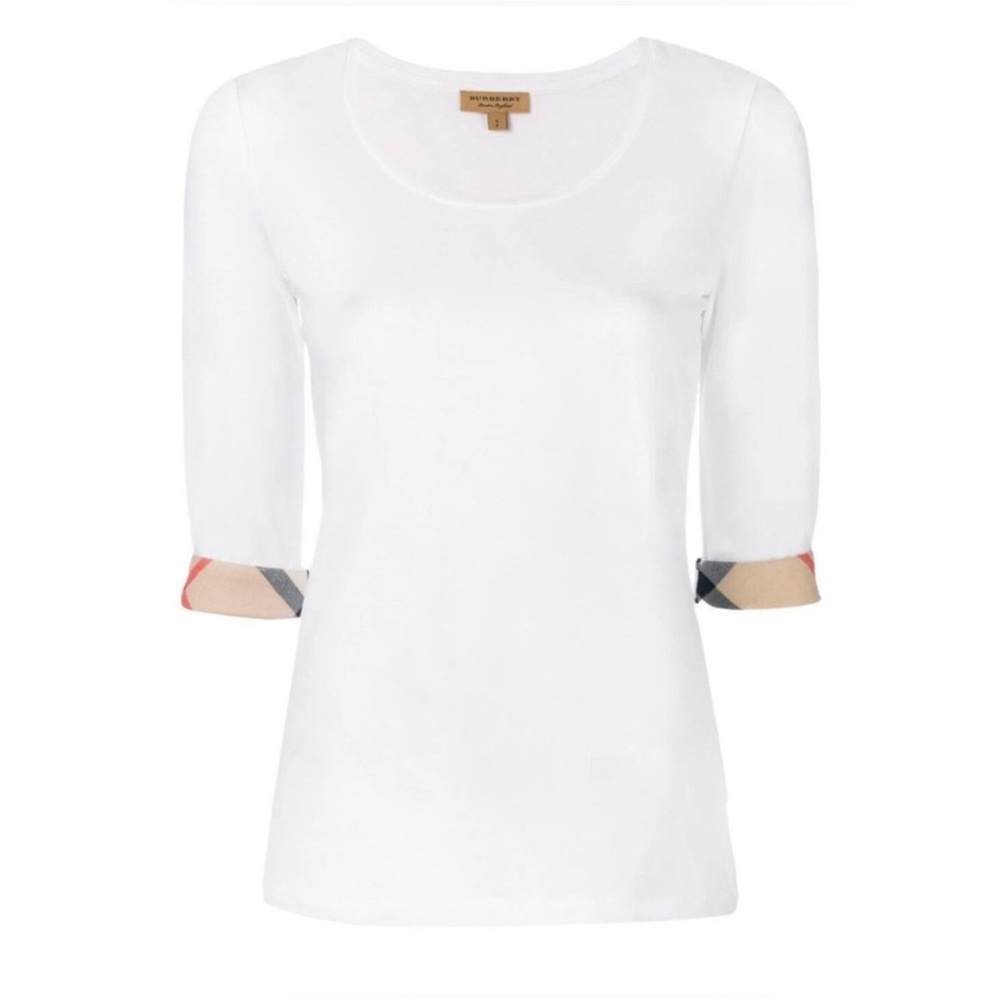 Burberry Tan and White 3/4 Sleeve Tee